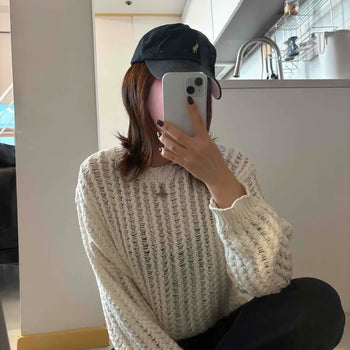 Cable Fringe Oversized Round Neck Knit