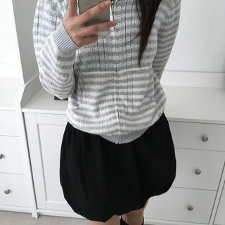 Ivory Striped Punching Zip-up