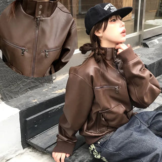 Unisex NIX High-Neck Leather Bomber Jacket (2 colors)