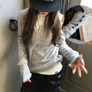 Daily Hip Bin Layered Button Knit