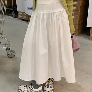 Florin Shirred Flare Long Skirt Back Elastic A-Line Lower Body Cover Cotton Long Skirt Spring
