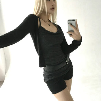 Ribbed Drape Halter Strap Diagonal Sleeveless