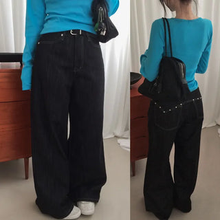 Westie studded raw denim wide pants