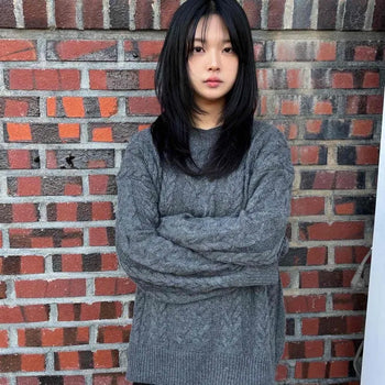 Cable Round Neck Long Sleeve Oversized Knit