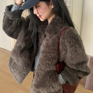 Choco Bubble Curly Shearling Fur Jacket Half Coat