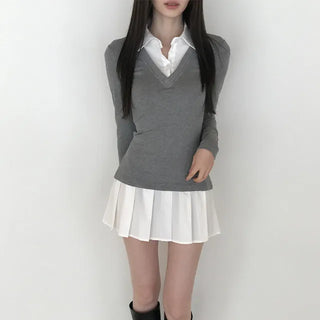 Blush Shirt Layered Long Sleeve Ribbed Mini Slim Fit Dress