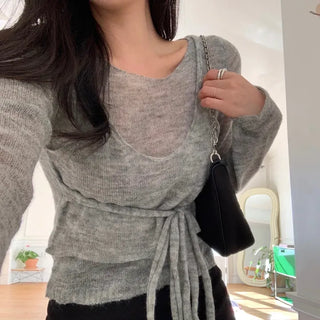 Pairing Wool Ribbon Strap Bustier Knit
