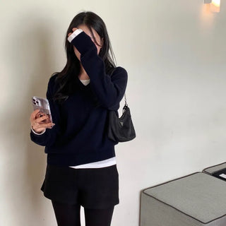 Brinz Wool Raglan V-Neck Loose Fit Knit