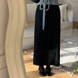 Elove Wool H-Line Back Slit Long Skirt
