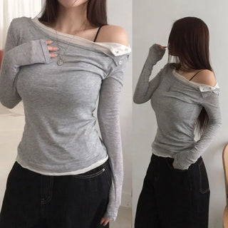 Seripi Color Block Shoulder Snap T-shirt [Tencel 95%]