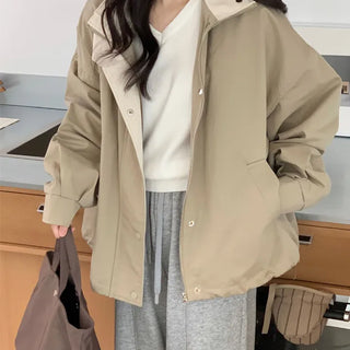 High-neck Contrast Oversized Field Jacket