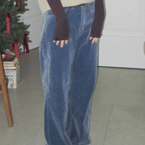 Velvet Denim Pants Fleece-lined Chenille Winter Jeans Extra Warm 1 Color