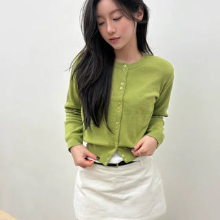 Two-Button Round Knit Cardigan