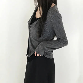 Jewel Ribbed Contrast Layered Cardigan