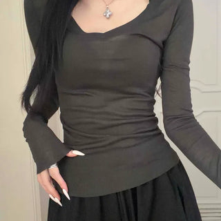 Soft Back Slit Slim Long Sleeve T-shirt