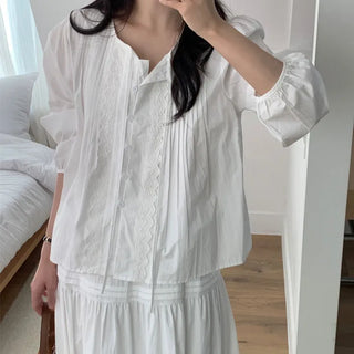 Tie Pintuck Frill Strap Blouse