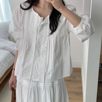 Tie Pintuck Frill Strap Blouse