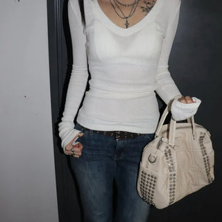 SLIMMING V-neck Long Sleeve Knit Tee
