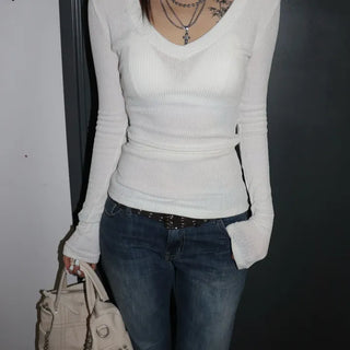 SLIMMING V-neck Long Sleeve Knit Tee