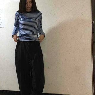 Striped Sun Embroidered Cotton Tapered Pants