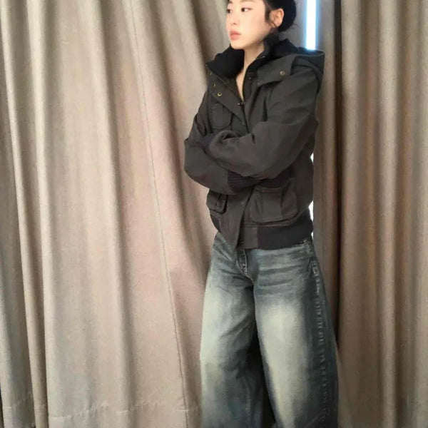 Color-block knit detail field jacket