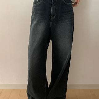 Dart brushed wide denim pants
