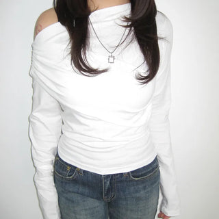 Draped asymmetrical shoulder T-shirt