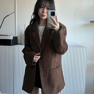 Tailored Button Boxy Fit Suede Midi Jacket