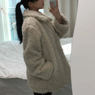 Teddy Collar Shearling Midi Coat