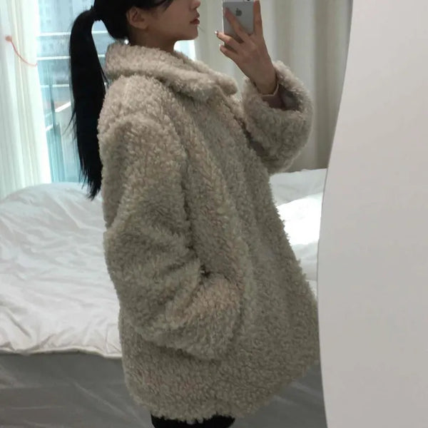 Teddy Collar Shearling Midi Coat