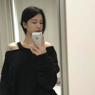 Soft Strap Off-Shoulder Loose Fit Sweatshirt