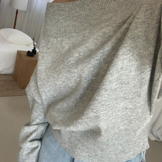 One-shoulder Knit Asymmetrical Off-shoulder Long-sleeve T-shirt New Spring Arrival