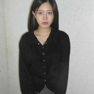 Soft Puff Sleeve Button Crop Cardigan