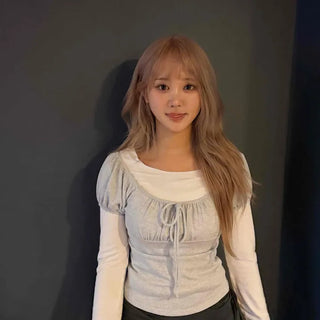Drawstring Layered Long Sleeve T-shirt