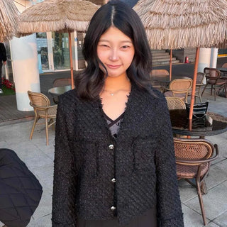 Boucle Silver Button V-Neck Tweed Jacket