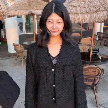 Boucle Silver Button V-Neck Tweed Jacket