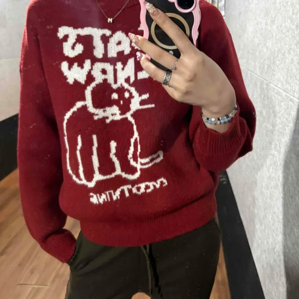 English Lettering Big Cat Knit