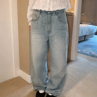 Peakys Washed Wide Denim Pants Straight Pants High-Waisted Thick Cotton Pants Jeans Spring