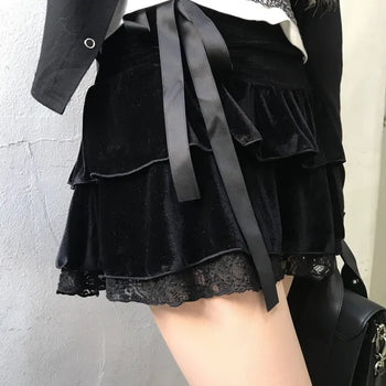Tina Romantic Velour Ribbon Tiered Skirt