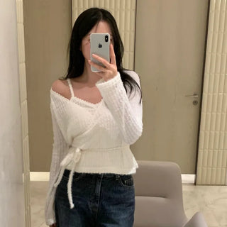 Irene Hairy Lace Strap Wrap Knit Set
