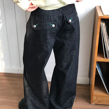 Green Stitch Raw Denim Wide Pants