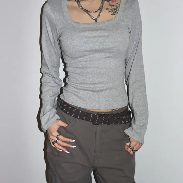 HAIM Square Neck Cover Fit Long Sleeve Tee 4co