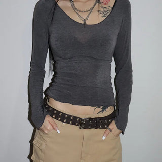 Recommended*GLAM Deep U-Neck Long Sleeve Tee 4co