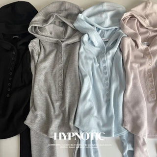 [MADE: In-house Production] Ribbed Button Hoodie