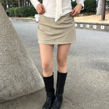 Late Double Wrap Shirred Mini Skirt