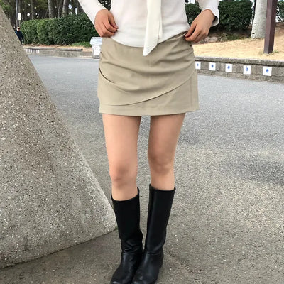 Late Double Wrap Shirred Mini Skirt
