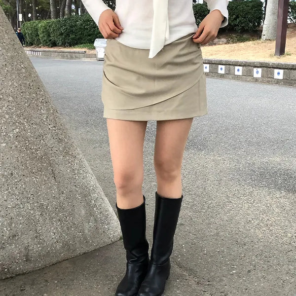 Late Double Wrap Shirred Mini Skirt