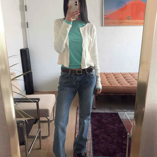 Simple Basic Round Neck Stretchy Fit Cardigan