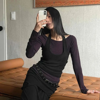 Layered Slim Fit Wide Halter Neck Sleeveless