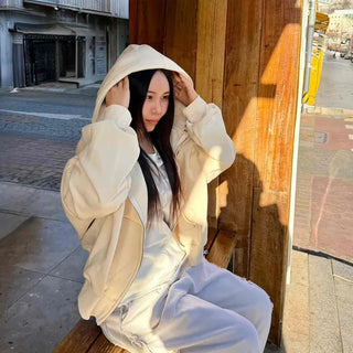 Soft Mood Oversized Zip-Up Hoodie with Pocket Details